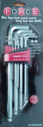 Σετ 9 τεμαχίων εξάγωνων κλειδιών με μπίλια εξαιρετικά μακρύ (SAE), 5093XLBS