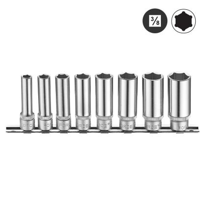 8 pcs  6-pt.  3/8''  Flank deep socket set SAE
