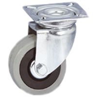Furniture wheel, non-marking, grey rubber, with a rotating square plate, 374103AE