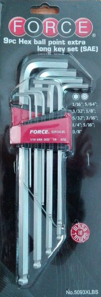 Σετ 9 τεμαχίων εξάγωνων κλειδιών με μπίλια εξαιρετικά μακρύ (SAE), 5093XLBS
