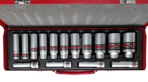 Σετ με μακριές καρυδοκεφαλές 10-32mm 1/2"Dr. 6-πλευρών, 15 τεμαχίων, Flank, C4151