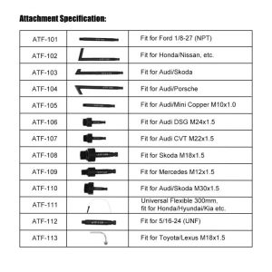 Σετ 13 τεμαχίων Προσαρμογέων Πλήρωσης Κιβωτίου Αυτόματης Μετάδοσης Λιπαντικού, 50744