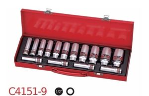10-32mm 1/2"Dr. 12-pt 15 pcs Flank deep socket set, C4151-9