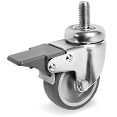 Thermoplastic rubber wheel, polypropylene centre, swivel bracket with stem with front lock 389203