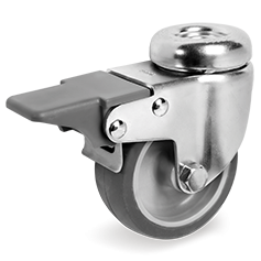 Thermoplastic rubber wheel, polypropylene centre, swivel bracket with bolt hole type with front lock, 387203