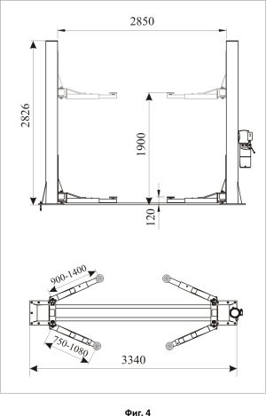 4 ton Solid Negel Jack 4000F Electro-hydraulic 2-post lift, floor plate + 4*85 mm Adapters 