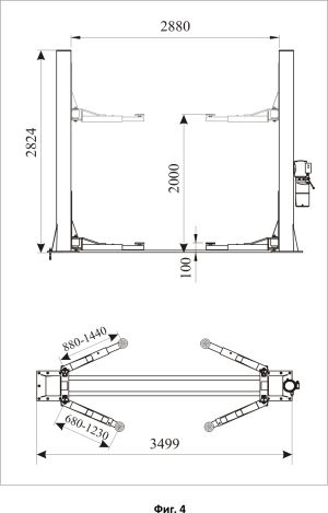 4 ton Solid Negel Jack Electro-hydraulic 2-post lift, floor plate + anchors + 4*85 mm Adapters